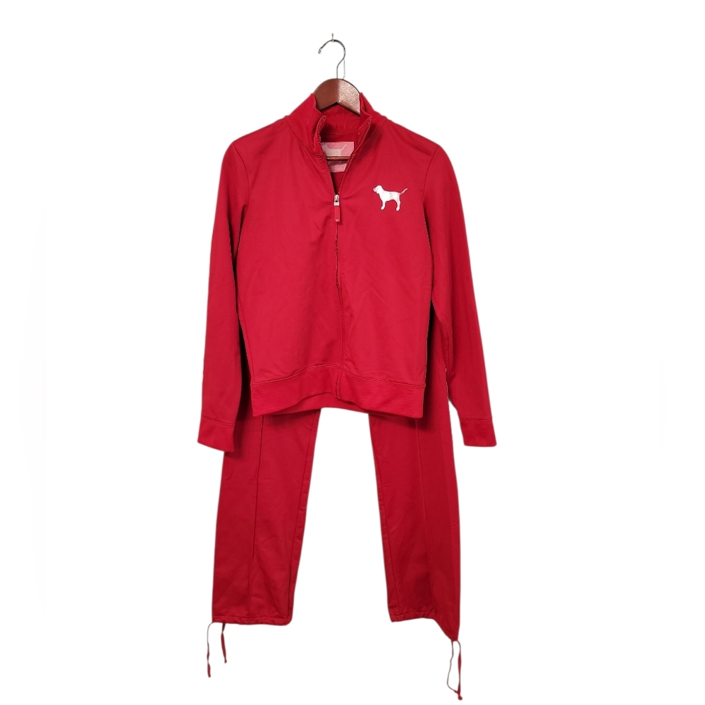 Vintage Victoria's Secret Pink Y2k Red Dog Logo Womens Size Medium Tracksuit